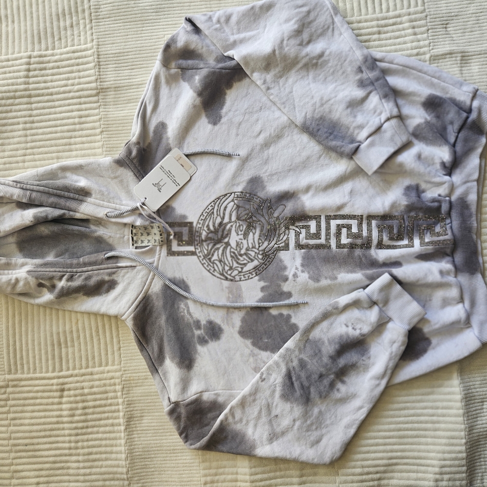 Gray and Black Graphic Hoodie